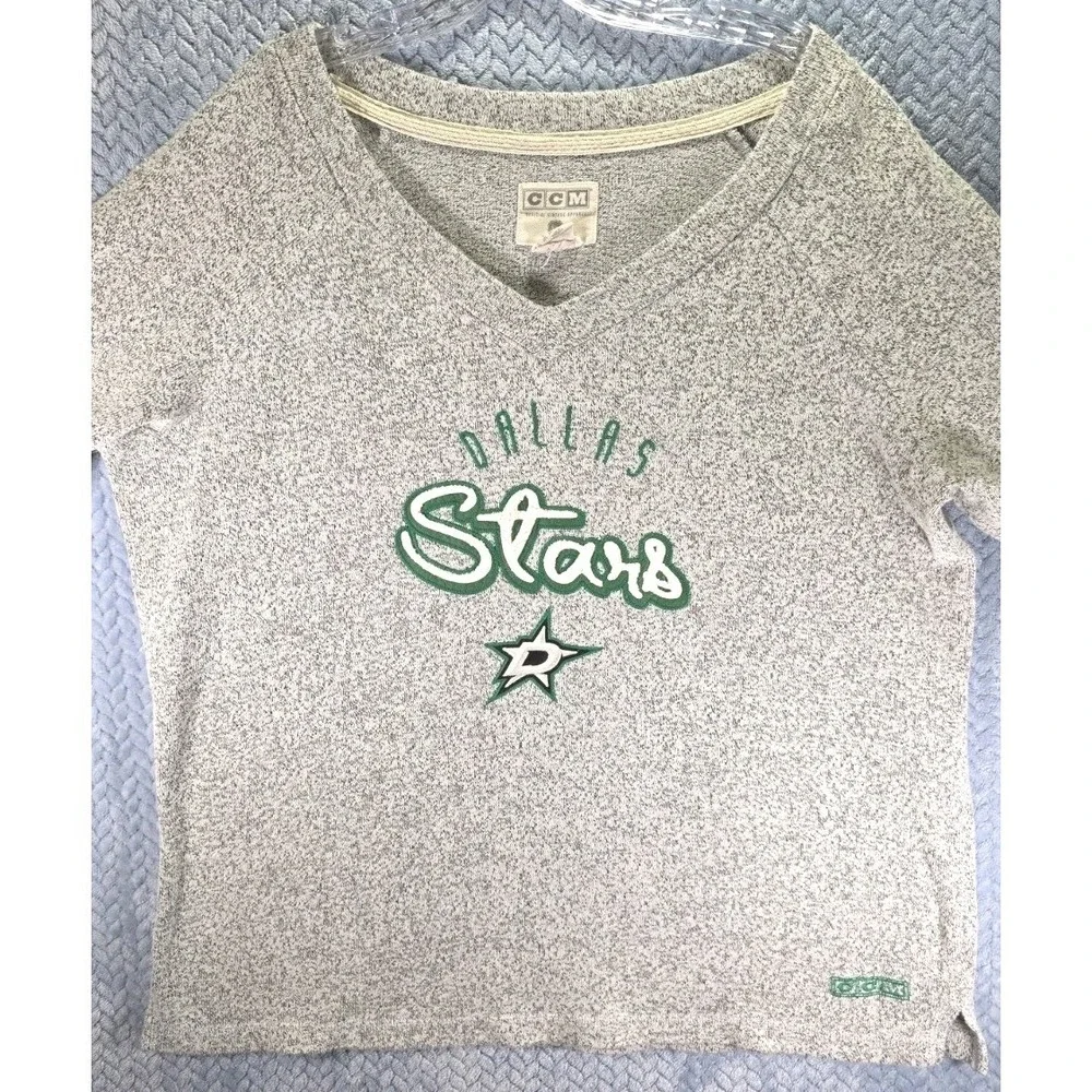 NHL CCM Comfy‎ Crew Retro Dallas Stars Hockey V-Neck Sweater  Women's Size 2XL